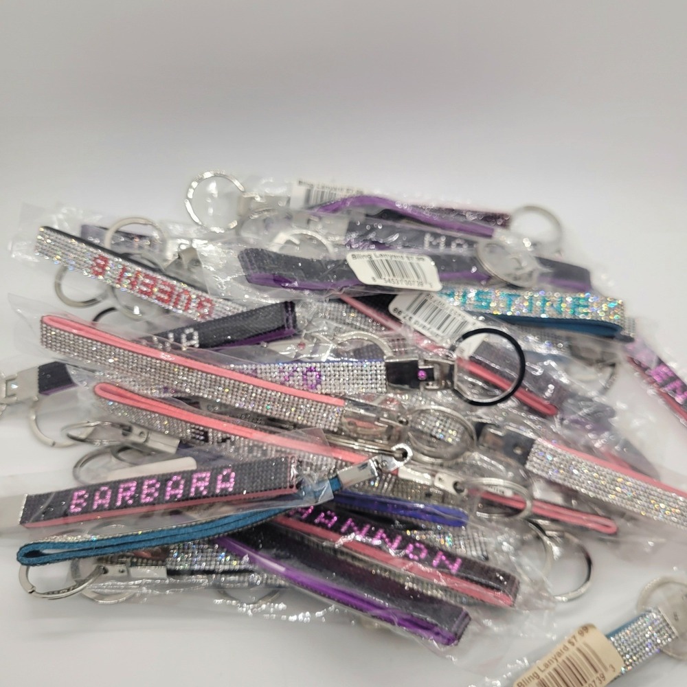 Bling Rhinestone Name Keychain Wristlet Bag Charm New Resellers Lot - Picture 2 of 16